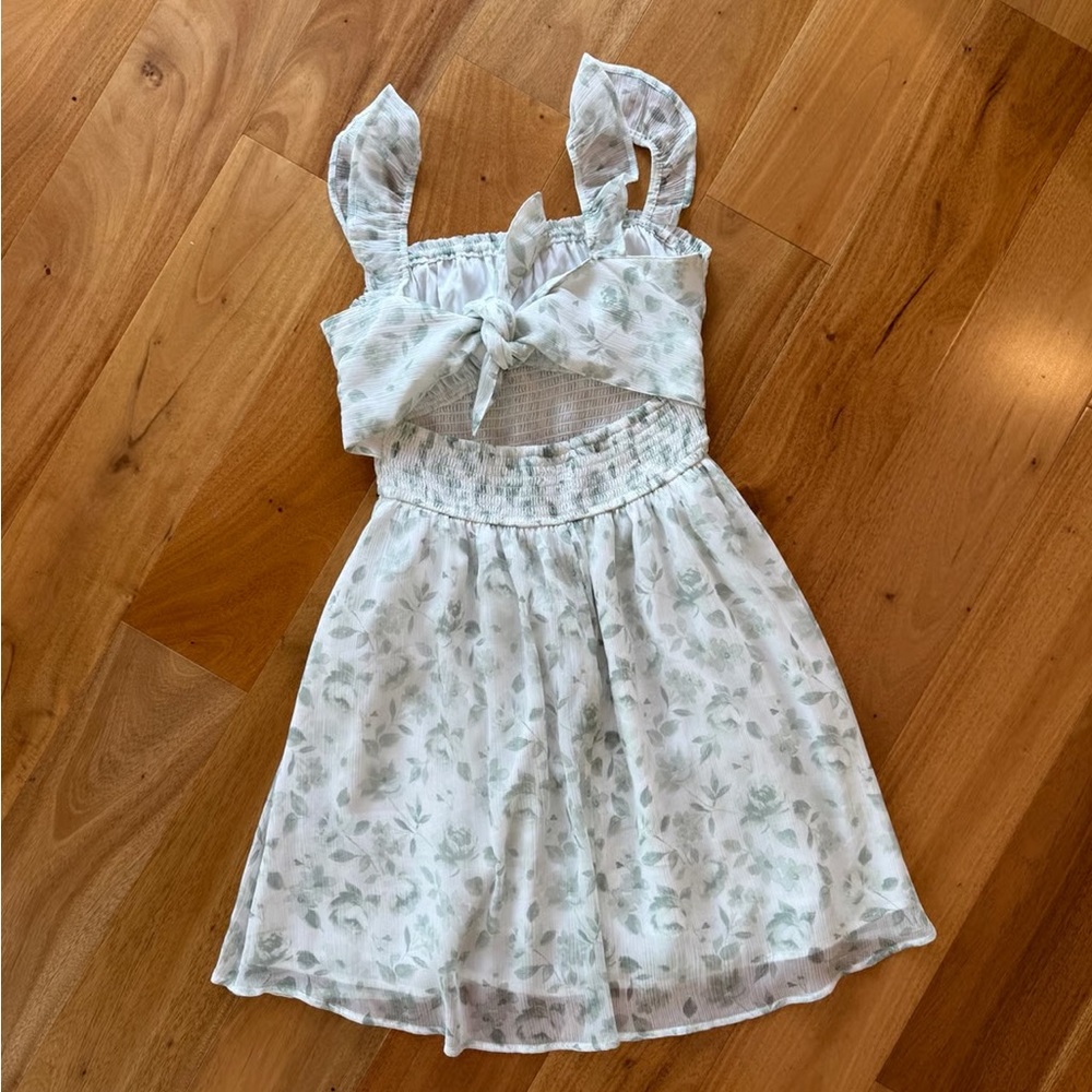 Charming Kids Dress in White and Green Floral